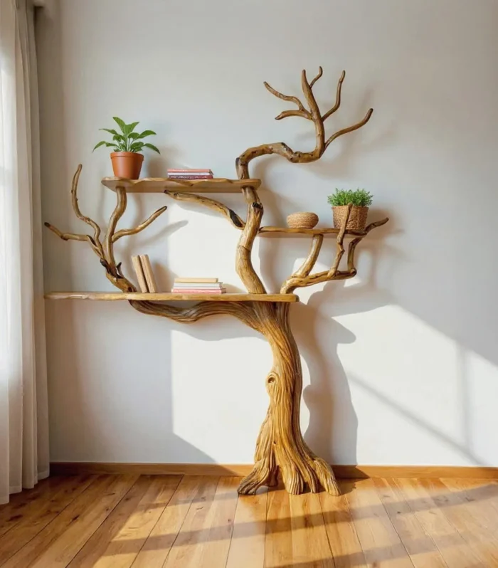 Natural Branch Form Floating Wall Shelf Bookshelf