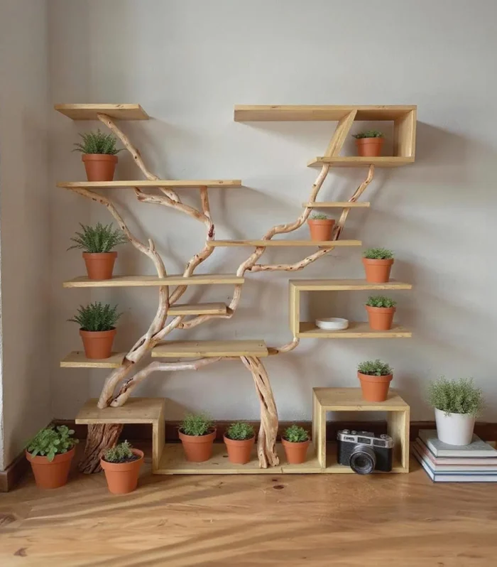 Reclaimed Driftwood Branch Floating Shelf Bookcase